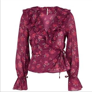 NEW Free People Amanda Floral Wrap Tie Ruffle Blouse